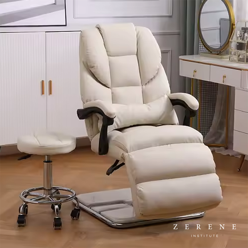 Silla estetica reclinable (beige/almohada cintura/taburete)